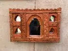 Handmade Vintage Style Indian Temple Mirror Small Wall Decor Jharokha Orange