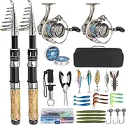 Fishing Pole Set, 2Pcs 6.76ft Telescopic Fishing Rod and Reel Combo, Fishing Kits for Adults with Spinning Reel, Fishing Pliers, Line, Lures Set, Carrier Bag, Lip Gripper