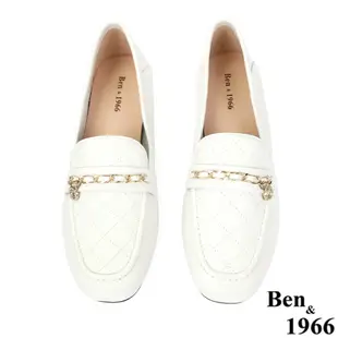 Ben&1966高級羊皮舒適格紋樂福鞋-米白(236602)