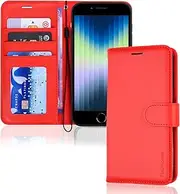 TECHGEAR iPhone SE 2022 5G / 2020, iPhone 8/7/6 Leather Wallet Case, Flip Case Cover, Card Holder, Stand, Wrist Strap - Red PU Leather, Magnetic Closure for iPhone SE 3 / SE 2 / iPhone 8 7 6 6s 4.7"