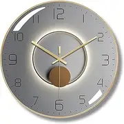 Qiccijoo Wall Clock,3D Curved Glass Large Wall Clock,12-inch Silent Non-Ticking Round Classroom Clock, Battery Operated Easy to Read Decorative Wall Clocks,Stylish Kitchen Wall Clock(Grey)