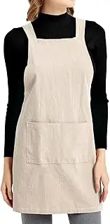 Elezay Slim Cross Back Cooking Cotton Linen Apron No Tie Cozy X Shape Pinafore for Kitchen Baking Gardening Painting