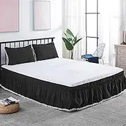 Liveinu Wrap Around Bed Skirt, Elastic Dust Ruffled 16 Inch Drop, with Adjustable Elastic Belt, Easy to Install, Black