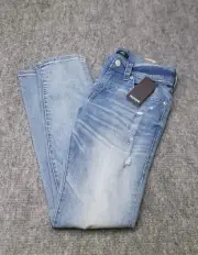True Religion Geno Flap Slim Ripped Jeans Size 30 MSRP $179 Blue Denim Designer
