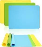 3 PCS Silicone Mats,Silicone Table Mat Placemats for Dining Desk,30 x 40cm Kitchen Mat,15.7"x11.8" Table Protector(Blue & Yellow & Green)