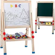 Galadim Wooden Art Easel for Kids (Double Sided) - Standing Magnetic Whiteboard Chalkboard Small Toddler Toys GD-048-AU-B