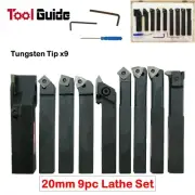 9pc 20mm 3/4" Indexable Tip Carbide Lathe Tool Set Metal Boring Turning Parting