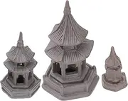 MINAOLULUS 3Pcs Miniature Pavilion Planters for Landscape Decor Ceramic Brown Micro Landscape Ornament for Home Garden and Desk Decoration Adorable and Elegant Design