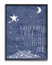 Navy Textural Twinkle Little Star Typography by Karen Zukowski (Finny And Zook) Framed Art
