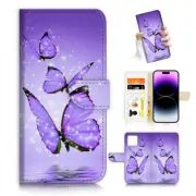 ( For iPhone 15 ) Wallet Flip Case Cover AJ26677 Purple Butterfly
