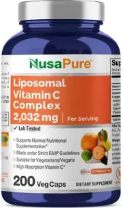 Liposomal Vitamin C 2032mg 200 Veggie Capsules with BioPerine High Absorption