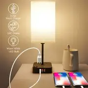 USB Bedside Table & Desk Lamp with 3 USB Charging Ports and 2 Outlets 1.white
