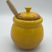Le Creuset Honey Pot W Lid & Silicone Honey Dipper Dijon Yellow Brand New F