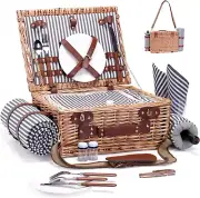 Picnic Basket with Blanket and Wine Pouch for 2 Wicker Picnic Set with Insulated
