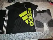 NEW 3pc OUTFIT Boys ADIDAS Blk/LimeT+Blk Shorts+Gray Padded Girdle YLG FREE SHIP