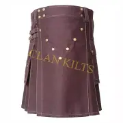 Scottish Handmade Traditional Burgundy Utility Kilt with Pocket For Men Custom