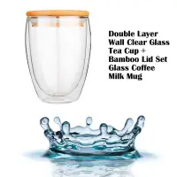 在飛比找露天拍賣優惠-台灣現貨實用設計雙層透明玻璃茶杯竹蓋套裝玻璃咖啡茶牛奶保溫杯