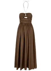 Matteau Ruched Strapless Cotton-poplin Maxi Dress - Brown - 2 2