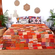 Indian silk patchwork kantha quilt bohemian bedspread Blanket Throw