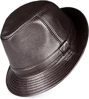 KJIASDFE Winter Hats,Jazz Cap Leather Fedora Hat Mens Autumn Gentlemens Hat 56-60cm Brown