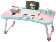Laptop Stand Table Foldable Desk Computer Study Adjustable Cup Slot PINK