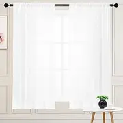 Sheer Curtains 63 Inch Length, Rod Pocket Sheer Voile Window Curtain Panels for Kitchen, Living Room, Bedroom, White Sheer Curtain Filters Light and Airy Breathable, Set of 2, White, W132 x D160cm