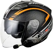Jet Helmet Motorcycle Bluetooth DOT/ECE Approved Motorbike Retro 3/4 Half Helmet with Double Visor Helmet with Built-in Speaker for Automatic Response E,XXL=63-64CM