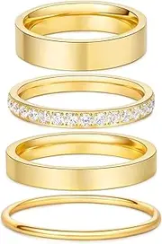 [YIKOXI] 4 Pcs 14k Gold Filled Rings for Women Non Tarnish Wedding Bands Stacking Rings for Women Titanium Steel CZ Simulated Diamond Knuckle Ring Set
