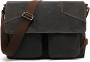 Canvas Shoulder Messenger Bag for Men, Waterproof Genuine Leather Waxed Canvas