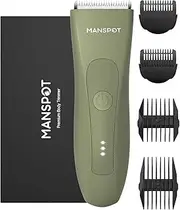 [MANSPOT] Manscape Groin & Body Hair Trimmer for Men, Electric Ball Trimmer Pubic Trimmer Shaver,Manscape Kit with 4 Guard,Replaceable Ceramic Blade Heads,Waterproof Wet/Dry Shaver,90 Minutes Shaving (Green)