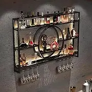 Black Wall Mounted Wine Rack Shelf for Cupboard Home Bar Unit with Glass Holder Display Cabinet for Glasses and Drinks Tall Storage Organizer (Size: 140 * 15 * 80cm)