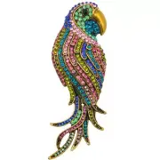 Multicolor Crystal Animal Big Large Parrot Bird Brooch Pin Gold Tone