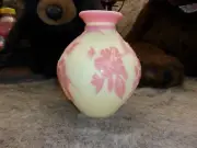 RARE Fenton Hand-Carved Burmese Cherry Blossom Cameo Vase