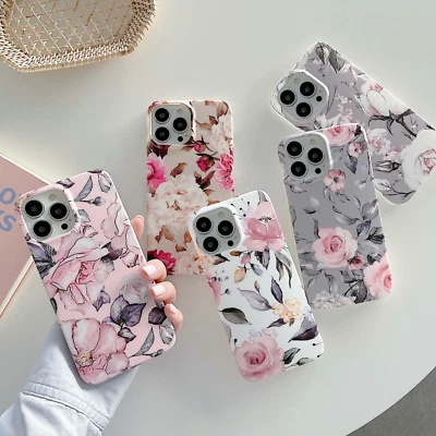 New For iPhone 15 14 13 12 Pro Max Case Flower Marble Silicone Gel Cover