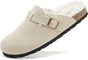 [VENECORE] Erica Women's Cork Footbed Clogs Genuine Soft Suede Fuzzy Faux Fur Lined Comfort Cushioned Mule Slide Shoes