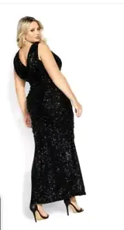 City Chic Small Formal Ball Gown Lilliana Plus Size 16 Sequin Black