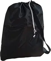 (Black) - Small Laundry Bag with Drawstring, Carry Strap, Locking Closure, Size: 22x28