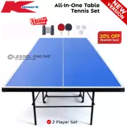 All-in-One Table Tennis Set w/ Ping Pong Balls Paddles Retractable Net Portable