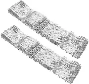 [BESPORTBLE] 2pcs Stretch Sequin Waist Belt Shiny Silver Cinch Belts for Costume Parties Disco Dress Up Accessories with Wide Elastic Design
