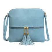 Lightweight Medium Dome Crossbody Bag, Shoulder Bag with Tassel- Blue