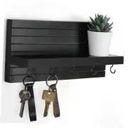 Decorative Key Holder for Wall with Shelf, Entryway Shelf with Hooks Black