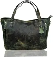[LEADERACHI] Green Hunter Leather laptop Tote Bag For Womens, Muskat, Medium