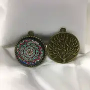 Kaleidoscope~ Tree Of Life Glass Cabochons 1" Bronze Bezel Pendant New 1552