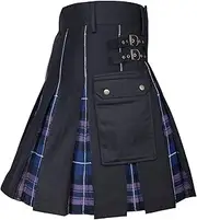 [BaronHong] Mens Kilt Utility Scottish Traditional Highland Tartan Pleated Buckle Straps Costume Kilts with Cargo Pockets