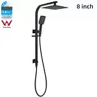 WELS Black Square Rain Shower Head Hand Held 2 In 1 Sliding Rail Diverter Set