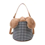 Fashion Exquisite Shopping Bag Women Plush Crossbody Bucket Bag Plush Plaid Print Shoulder Handbag Street Totes