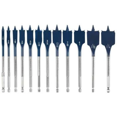 12-Pce Bosch Daredevil 6-Inch Wood Paddle Flat Drill Spade-Bit Threaded-Tip Set