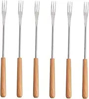 OFFSCH 6Pcs Stainless Steel Fondue Forks with Wood Handle Heat Insulated BBQ Skewers for Outdoor Picnics Camping and Barbecues Kitchen Tool for Fruit