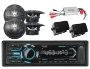 Marine USB Bluetooth AUX iPod Radio, 6 Black Marine Speakers, 800W Amplifier