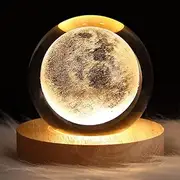 Crystal Ball Night Creative 3D Glowing Planetary Galaxy Astronaut Ball Night Astronomy Night Lamp Rechargeable Bedside Night Lamp Tabletop Decoration for Home Table Gift (Moon)